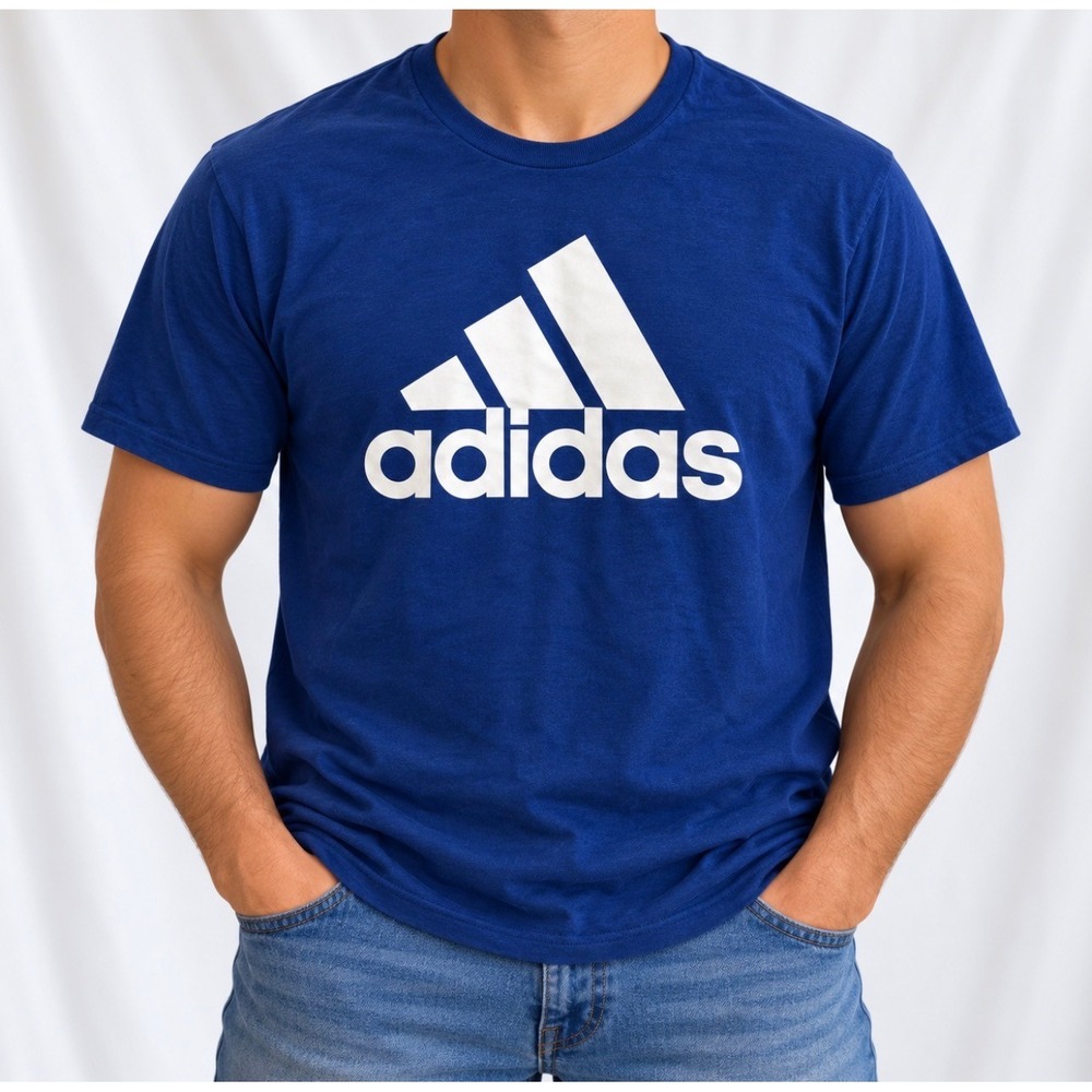 Adidas T-Shirt Medium Blue Good Climalite Logo Graphic Tee